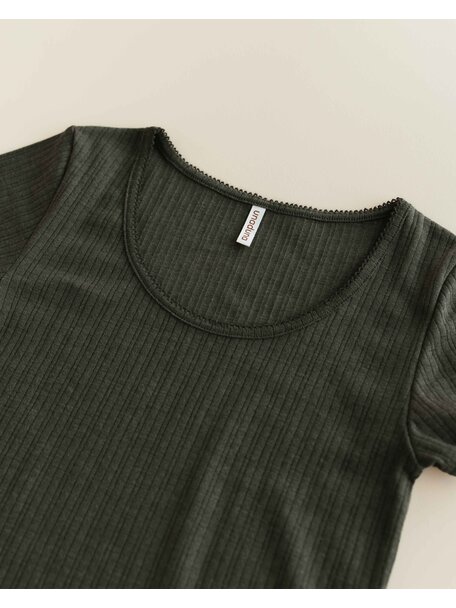Unaduna Dameshemd short sleeves rib wol/zijde - wakame