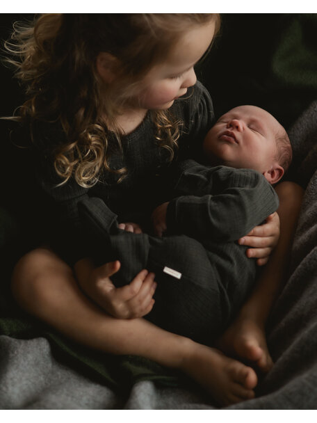 Unaduna Onesie rib 2 in 1 feet rib wol/zijde - wakame