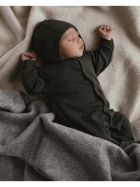 Unaduna Onesie 2 in 1 feet rib wol/zijde - wakame