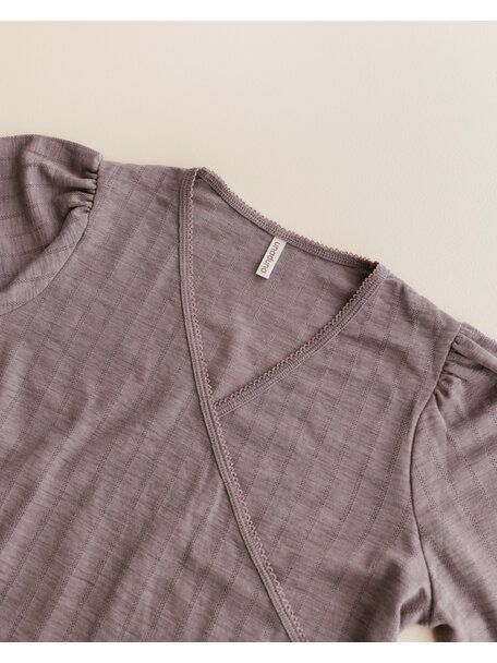 Unaduna Overslag blouse ajour streepje wol/zijde - heather melange