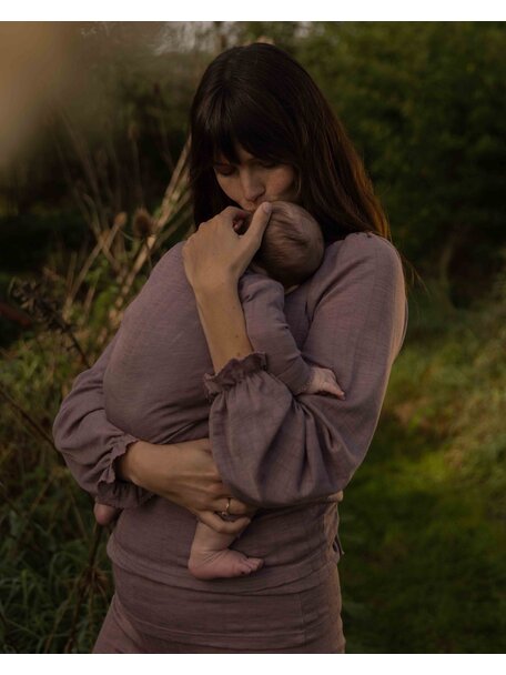 Unaduna Overslag blouse ajour streepje wol/zijde - heather melange
