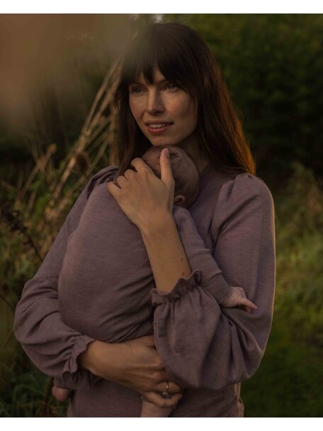 Unaduna Overslag blouse ajour streepje wol/zijde - heather melange
