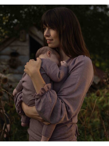 Unaduna Onesie ajour streepje 2 in 1 feet wol/zijde - heather