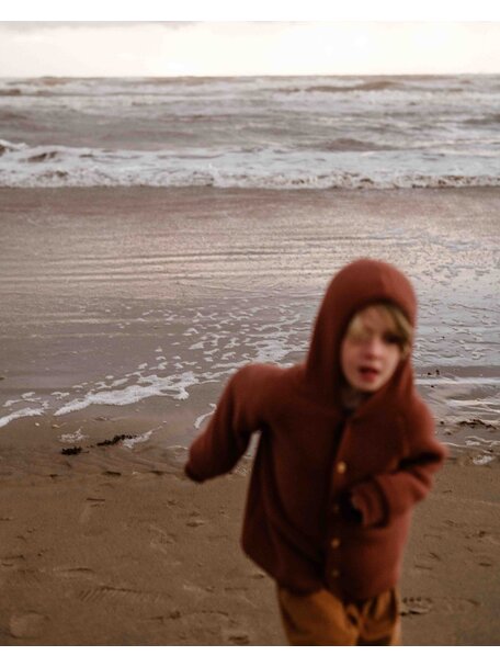 Unaduna X Engel Kinderjas van wol-fleece - henna dune