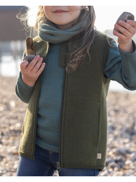 Disana Bodywarmer van gekookte wol - olive