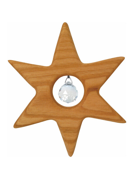 Handmade Hanger van kersenhout - ster met kristal van 15mm