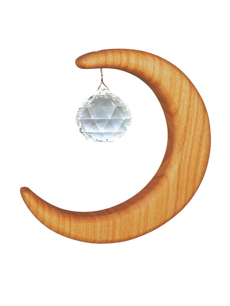 Handmade Hanger van kersenhout - maan met kristal van 20mm