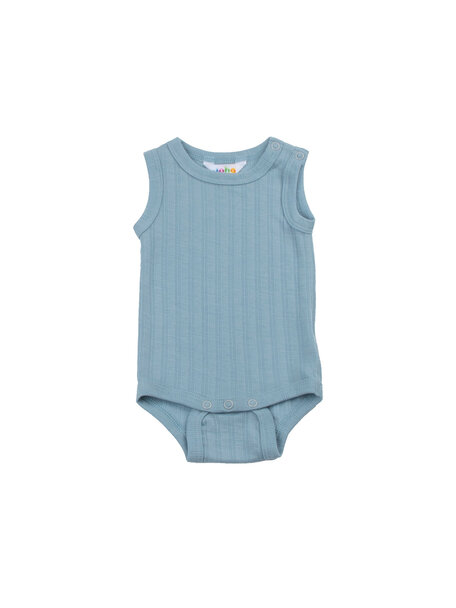Joha Romper zonder mouwen van wol/zijde streepje - dusty blue
