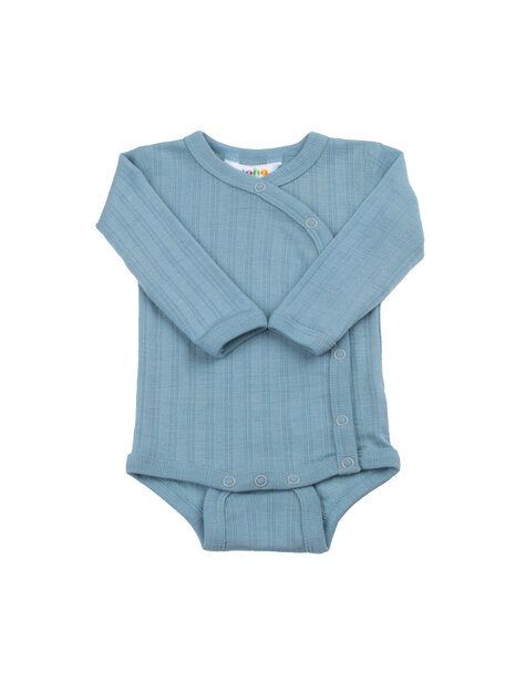 Joha Wikkelrompertje van wol/zijde streepje - dusty blue