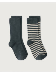 Gray Label Kinder rib sokken - set van 2 - blue grey/cream