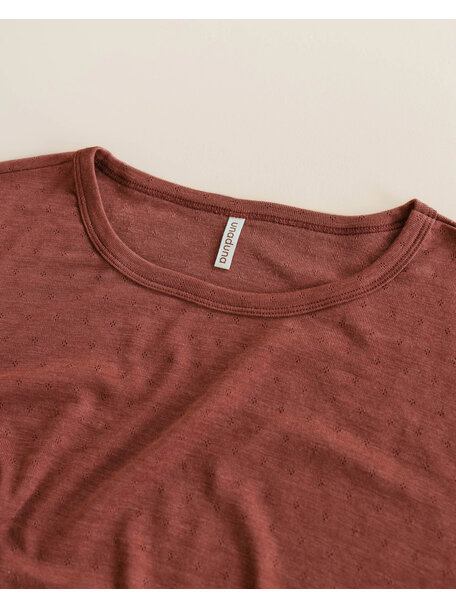 Unaduna Mari relaxed-fit longsleeve van wol/zijde pointelle - henna dune