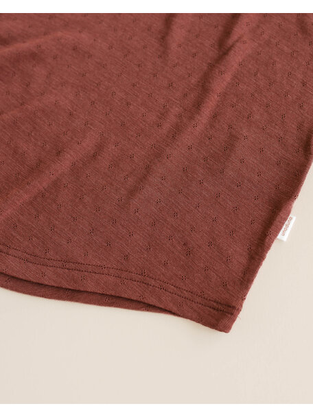 Unaduna Mari relaxed-fit longsleeve van wol/zijde pointelle - henna dune