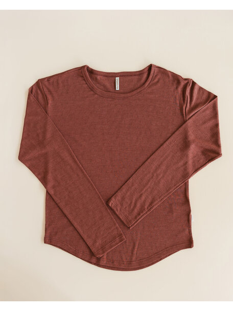 Unaduna Mari relaxed-fit longsleeve van wol/zijde pointelle - henna dune