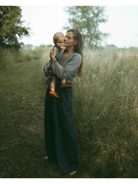 Unaduna Overslag blouse ajour streepje wol/zijde - hazel