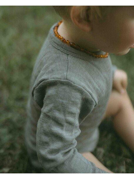 Unaduna Rompertje longsleeves ajour streepje wol/zijde - hazel