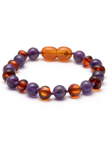 Amber Barnsteen kinder armband met edelstenen 16,5cm - amethist/cognac