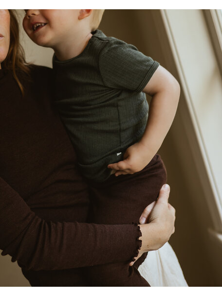 Unaduna Shirt short sleeves rib wol/zijde - wakame