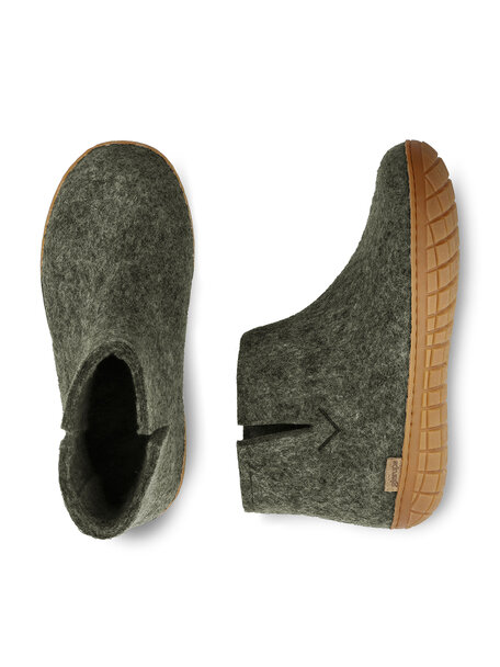 Glerups Wollen sloffen hoog model rubberen zool - forest
