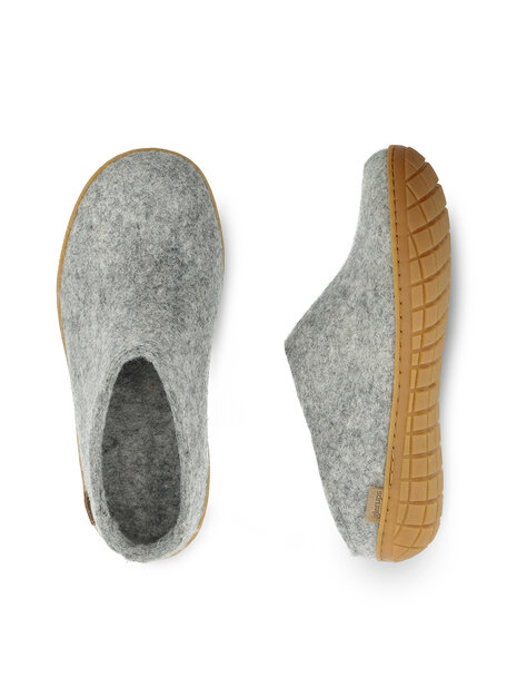 Glerups Wollen sloffen rubberen zool - grijs
