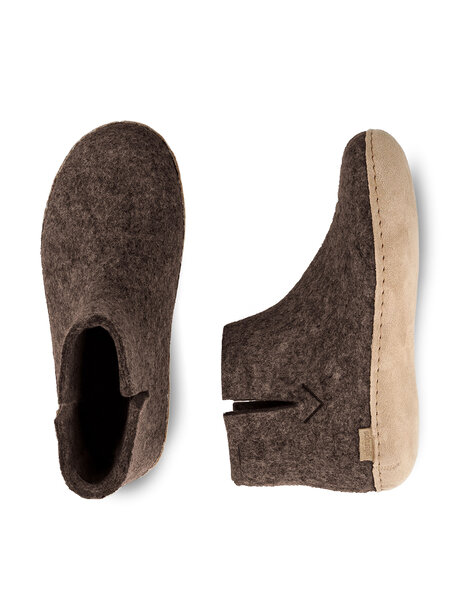 Glerups Wollen sloffen hoog model leren zool - chestnut