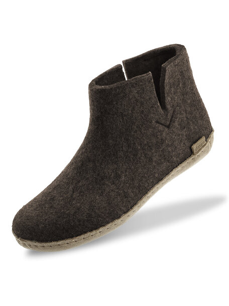 Glerups Wollen sloffen hoog model leren zool - chestnut