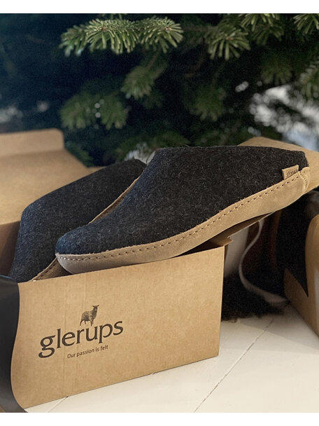 Glerups Wollen sloffen leren zool - chestnut