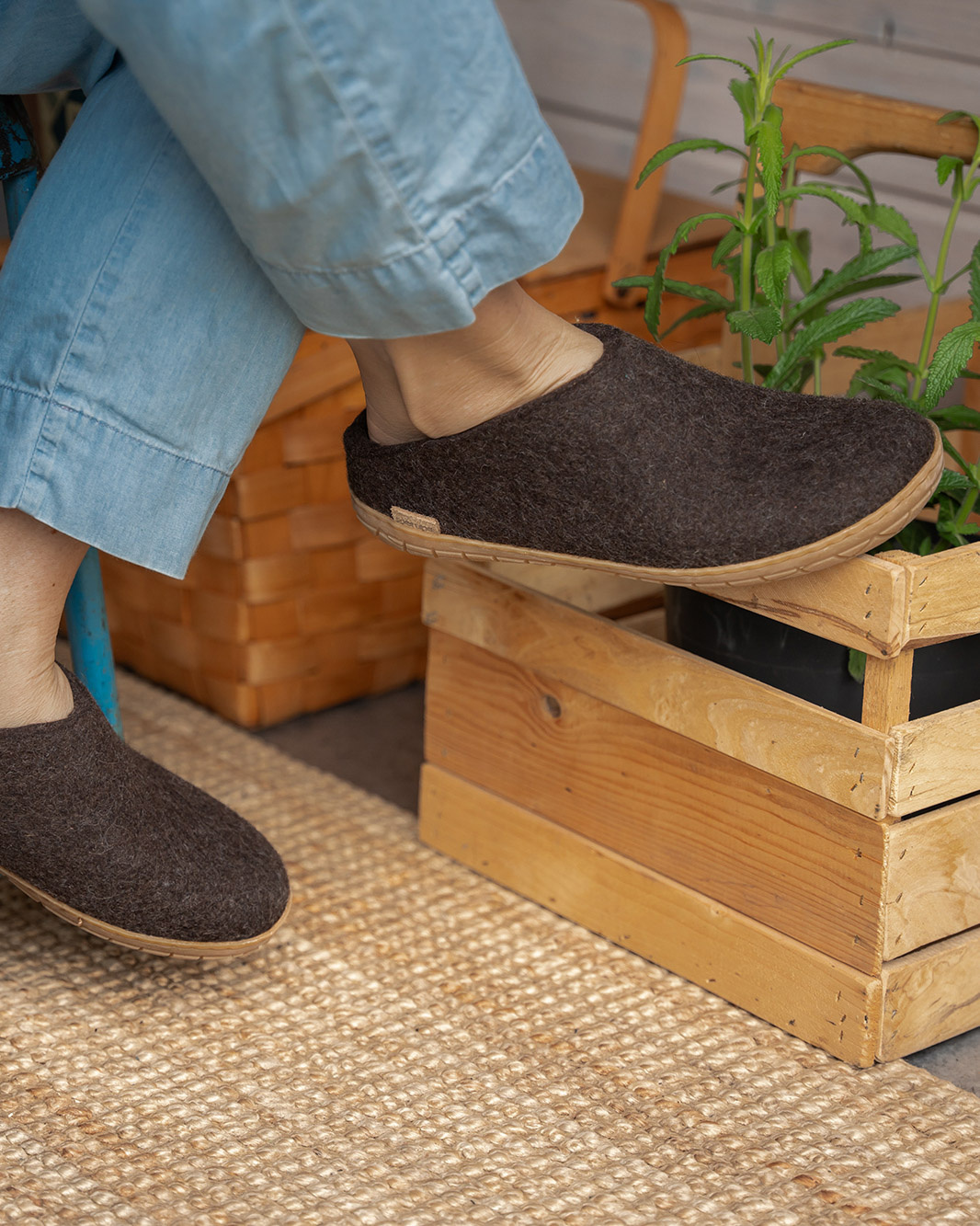 Glerups wollen sloffen rubberen zool chestnut Ziloen Ziloen