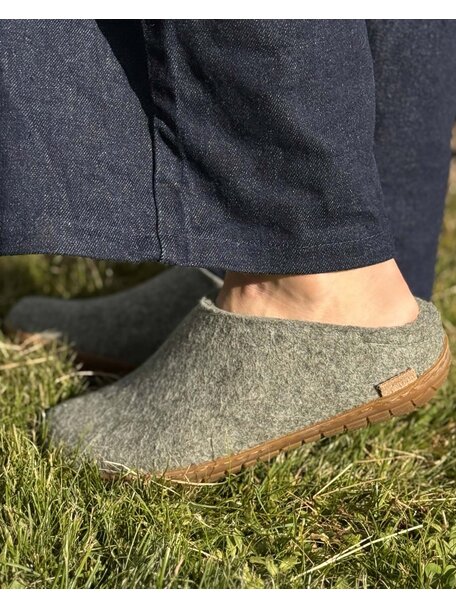 Glerups Wollen sloffen rubberen zool - grijs