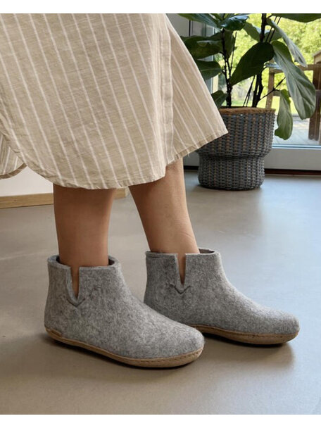 Glerups Wollen sloffen hoog model leren zool - grijs