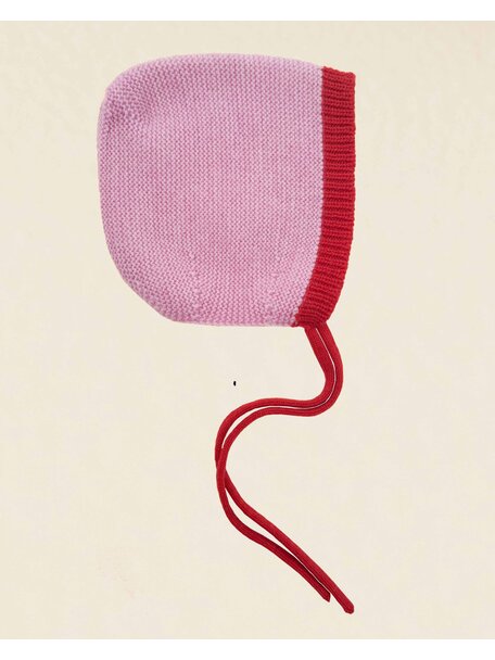 Hvid Mutsje van merino wol - cotton candy/red