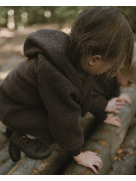 Unaduna X Engel Kinderjas van wol-fleece - cocoa