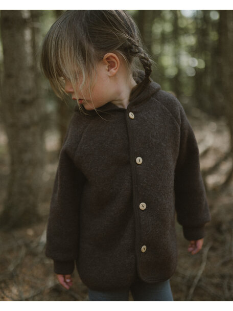 Unaduna X Engel Kinderjas van wol-fleece - cocoa