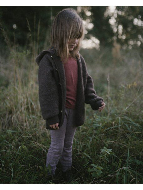 Unaduna Shirt longsleeves pointelle wol/zijde - henna dune