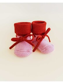 Hvid Slofjes van merino wol - cotton candy/red