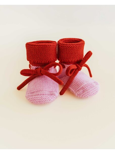 Hvid Slofjes van merino wol - cotton candy/red