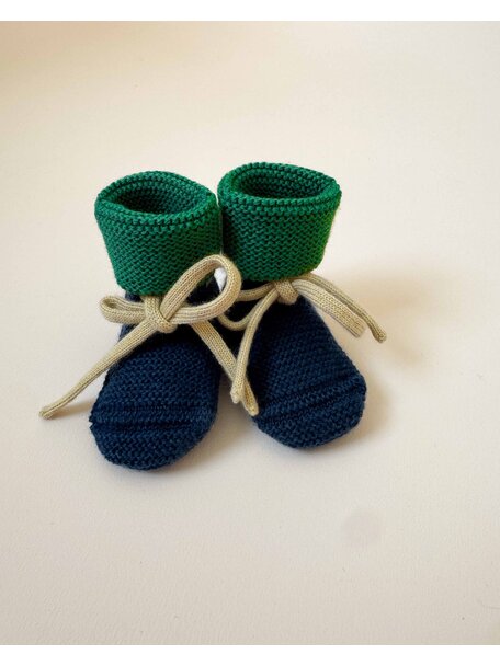 Hvid Slofjes van merino wol - blue/grass