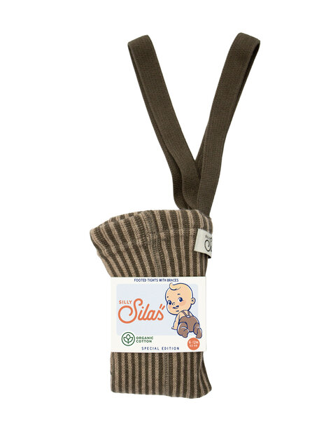 Silly Silas Maillot met bretels van katoen - seaweed brown/peanut striped