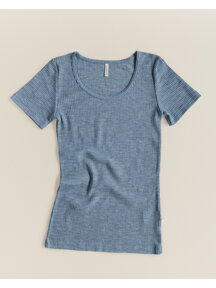 Unaduna Dameshemd short sleeves van wol rib - nila