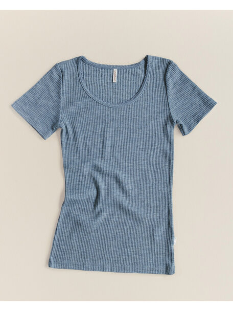 Unaduna Dameshemd short sleeves van wol rib - nila