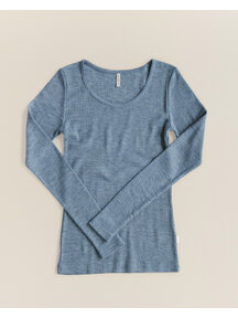 Unaduna Dameshemd long sleeves van wol rib - nila