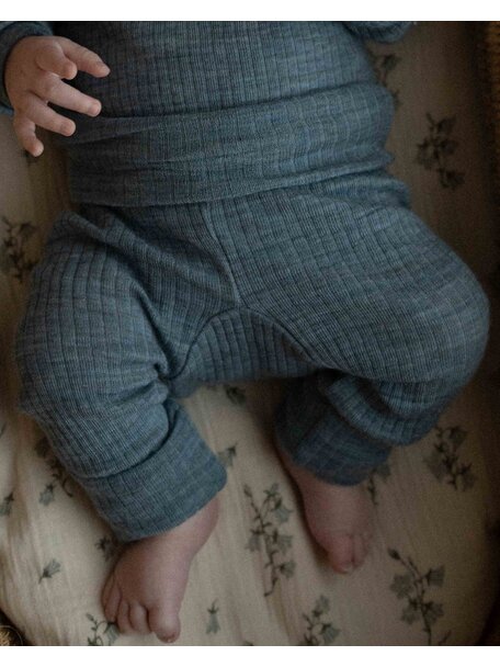 Unaduna Babybroekje 2 in 1 feet wol rib - nila