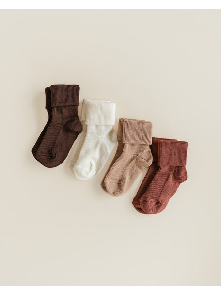 Unaduna Tiny rib kindersokken van wol - henna dune