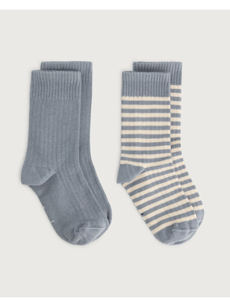 Gray Label Kinder rib sokken - set van 2 - stone grey/cream