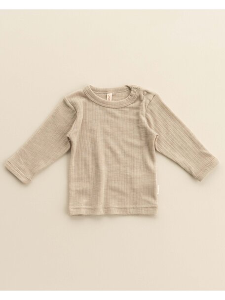 Unaduna Babyshirt longsleeves rib wol/zijde - maca