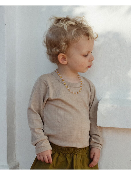 Unaduna Shirt longsleeves rib wol/zijde - maca