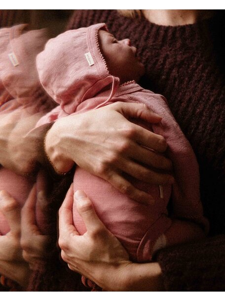 Unaduna Mutsje pointelle wol/zijde - cameo rose