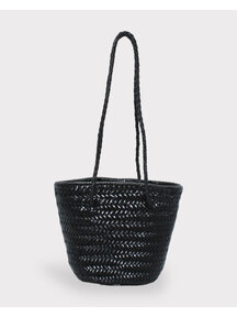 Sook Handgeweven leren bucket bag Carmel - zwart