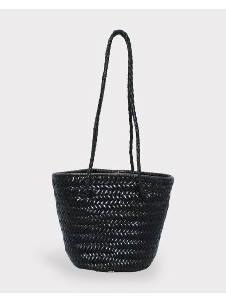 Sook Handgeweven leren bucket bag  Carmel - zwart