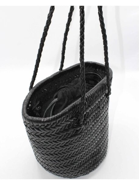 Sook Handgeweven leren bucket bag  Carmel - zwart