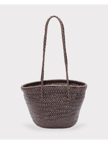 Sook Handgeweven leren bucket bag Carmel - chocolate